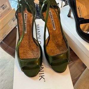 Manolo Blahnik White Shoe Box with Black Logo and Label